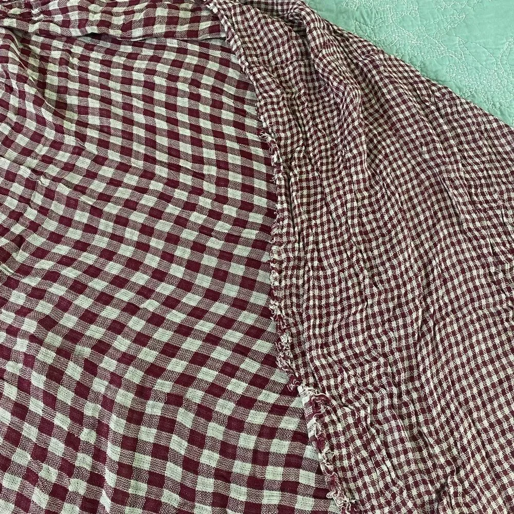 Free People Burgundy and White Checkered Scarf